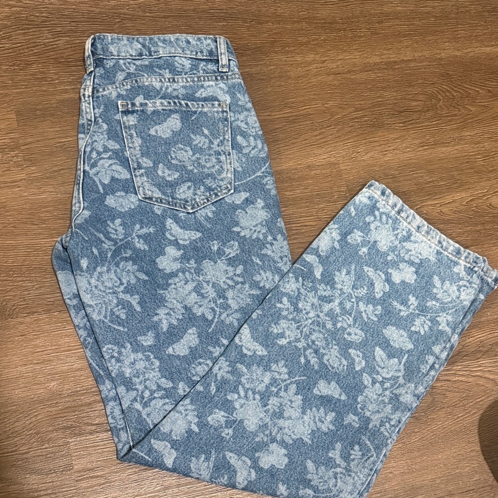 Floral Print Light Blue Denim Jeans